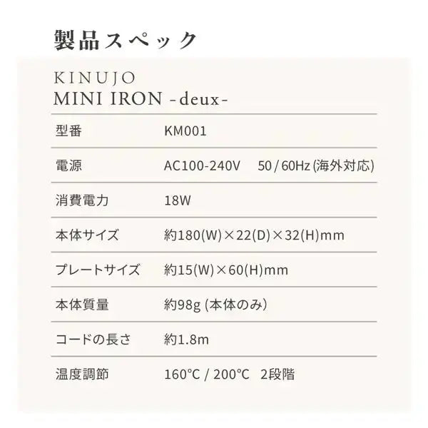 株式会社KINUJOKINUJO MINI IRON - deux - （ドゥー）ヘアアイロン - アルバム オンラインストア