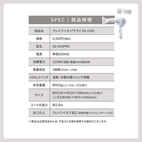 クレイツクレイツ イオン ドライ SD - 1200ドライヤー - アルバム オンラインストア